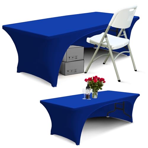 ABCCANOPY 2 Pack 6 ft Spandex Table Cover Open Back Fitted Tablecloth Stretch Washable Tablecover Table Topper for Rectangle Tables Royal Blue
