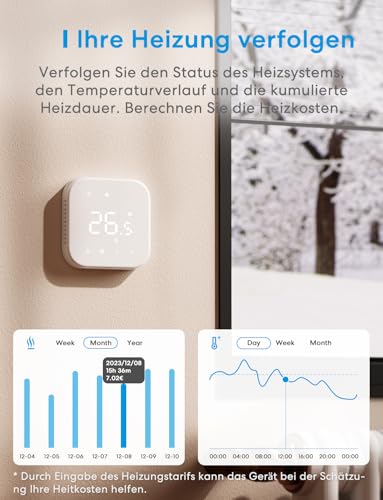 Meross Smart Thermostat Boiler Fußbodenheizung WLAN Heizungsthermostat Raumthermostat Heizen & Kühlen Intelligenter Wandthermostat Sprachsteuerung, Fernsteuerung