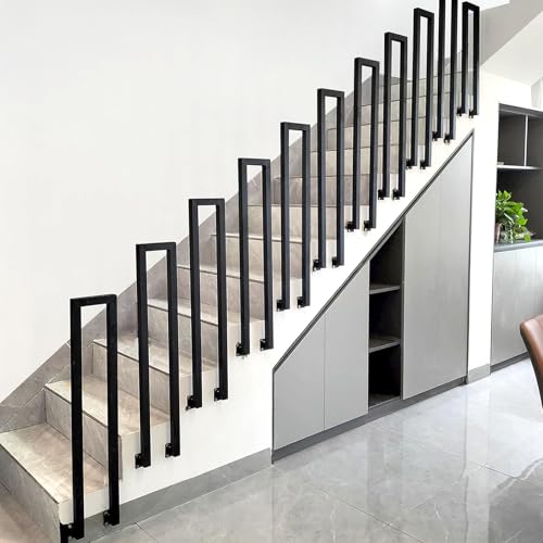 U Shaped Hand Rails for Stairs, Side Mount Indoor Stair Railings, Iron Railings for Stairs Outdoor, Black Railing for Steps Loft Porch Deck, 1pc (Tall:95cm/3.1ft)