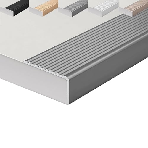 Perfiles para Bordes de Escalones en Forma de L de Aluminio, 90 cm Tiras Antideslizantes para Peldaños, Esquina para Cantos - Cantonera Protector(Gray,W100xH30mm)