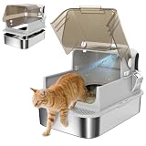 PawHut Arenero para Gatos de Acero Inoxidable XXL Tapa Abatible Gris