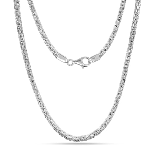LeCalla 925 Sterling Silver Classic Byzantine Necklace for Men Women | Handmade Italian 4MM Byzantine Link Chain Necklace (18, 20, 22, 24 Inches)