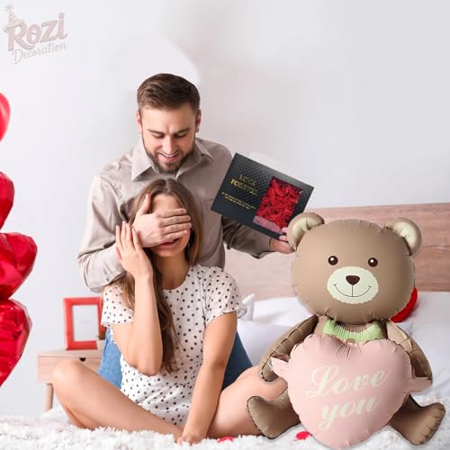 Image of Rozi Decoration Love You Teddy Bear Foil Balloon Set | 1 Pcs Brown with Love Heart | Valentines Day, Anniversary, Birthday, Baby Shower, Proposal | Unisex-Adults, Kids