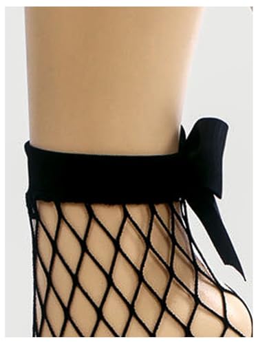 Image of SHENHE Women's Sheer Fishnet Rhinestone Hollow Out Thin Mid Calf Anklet Crew Socks