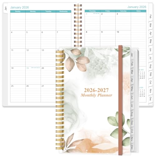 2026-2027 Monthly Planner - January 2026 - June 2027, Two Pages Per Month, 18 Monthly Calendar/Planner with Tabs, Inner Pocket, 6.4' x 8.5', Rose Leaf
