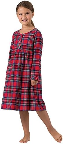 PajamaGram Girls Christmas Nightgown - Girls Flannel Nightgown, Red, 14