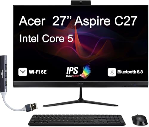 acer Desktop Aspire 27 All-in-One, display IPS FHD da 27 pollici, AMD Ryzen 7 5825U (serie Ryzen 7 5000), DDR4 da 16 GB, SSD da 512 GB, Wi-Fi 6E, webcam, Bluetooth 5.3, Windows 11 Pro, con espansore