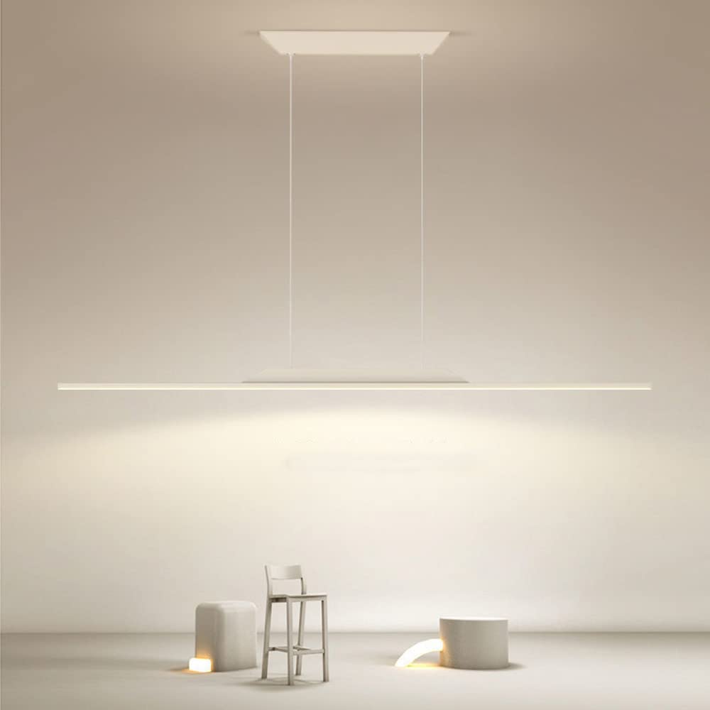 Biała lampa wisząca, ściemniana lampa liniowa LED, długa nordycka lampa do jadalni, restauracji, kuchni, stołu, czarodziejskiego baru (100 cm)