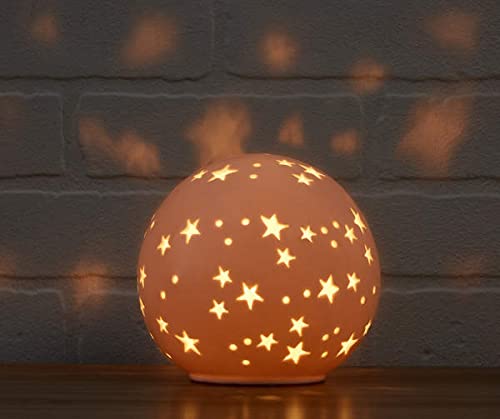 Image of Heritage Kids Round Ceramic Celestial Star Accent Novelty Night Light Lamp, White
