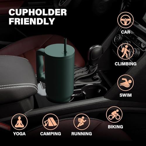 Image of Tumbler with lid and Straw 1200ML Cup Stainless Steel Insulated Cup for Water, Iced Tea or Coffee 1.2L Office Gym Travelling; Tumbler with Straw. (40 - Oz - Forest)