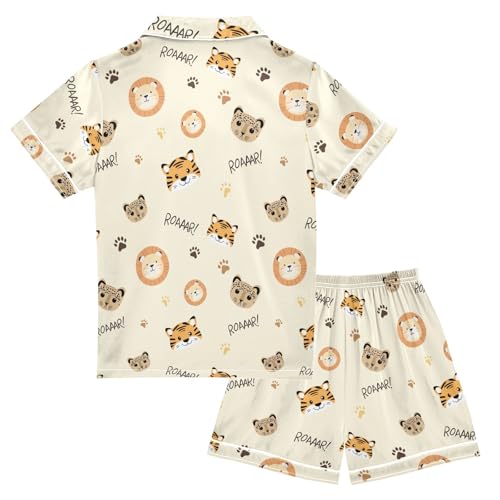 Cartoon Cute Beast Summer Satin Pajama Set, Cute Button-Down Sleepwear Pj Set for Sleep Wears2