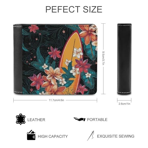 Men's Leather Wallet Bifold Wallet for Men Surfboard And Flowers Slim Wallet with Multiple Card Classic Passcase Mens Card Holder2
