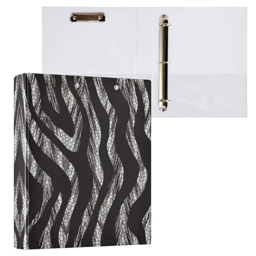 リングファイル ルーズリーフ バインダー a4 ゼブラ柄 ストライプ シマウマ ブラック Dリング 3穴 200枚収納 クリップ&収納ポケット付き 書類整理 事務用品