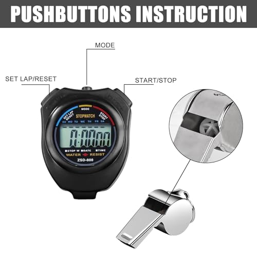 Pack de 4 chronomètres Sportifs numériques: chronomètre numérique avec sifflet en Acier Inoxydable,chronographe Portable avec Grand écran,chronomètres,chronomètre Sportif numérique pour arbitres – Image 4