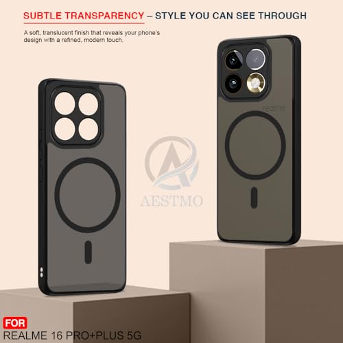 Image of AESTMO Realme 16 Pro Plus Back Cover | 360 Protection | Matte Frosted Hard Back Translucent | Compatible with MagSafe Accessories (MagSafe Matte Hard Black Bumber)
