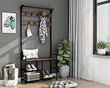 RAAMZO Nutmeg Brown Finish Black Frame Entryway Hall Tree Coat Hanger with 3-tier Shoe Boot Rack...