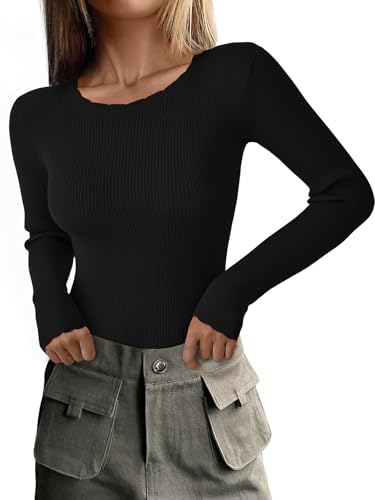 PRETTYGARDEN Womens Long Sleeve Shirts Ribbed Knit Fitted Cute To...