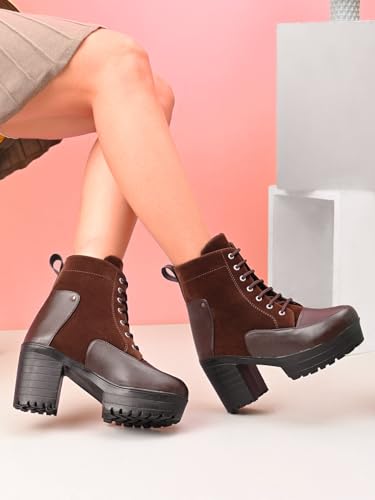 Image of XE Looks Women's brown Over-the-Knee Long Boots | Stylish Suede Finish with Tie-Up Detail | Comfortable Block Sole Winter Footwear for Girls and Women
