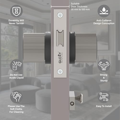 Image of Gloxy Mortise Keyless Knob Lock for Mortise Keyless Round Lock for Balcony Handle Set for Storeroom, Store Room, Home |Satin & Black Finish (2 Years Warranty, Pack of 1)