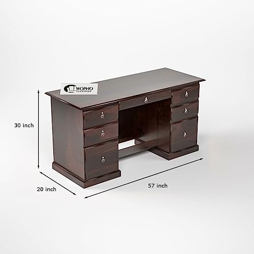 Image of Solid Sheesham Wooden Study Table & Desk with Drawer for Office and Home | Computer Laptop Table | Reading & Writing Desk | Laptop Desk (Walnut)