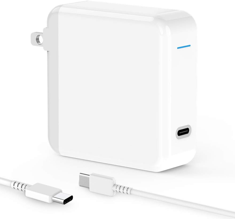 61W USB C Charger Power Adapter for MacBook Pro, MacBook 12 inch, MacBook Air, Lenovo, 2020/2018 iPad Pro 12.9 Gen 4/3, iPad Pro 11 Gen 2/1, Thunderbolt 3, LED, 6.6ft USB C to C Cable, A1706, A1708