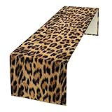 Leopard Skin Print Table Runner, Vintage Cottage Country Farmhouse Wildlife Brown Safari Animal Skin Dinner Runner for Home Kitchen Dining Table Party Holiday Decor 13x36in
