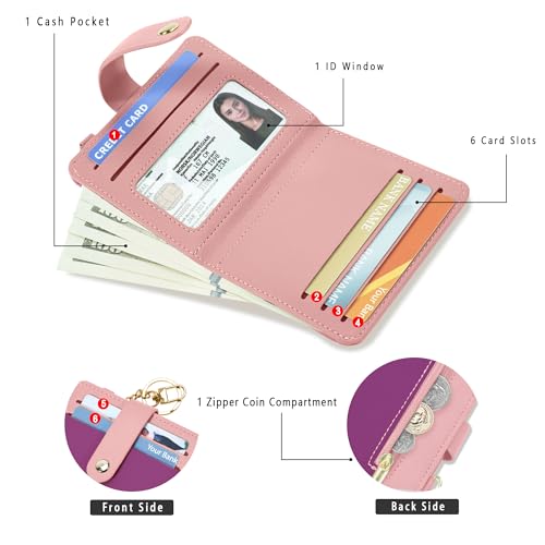 Image of Airkit Small Wallet Women RFID, PU Leather Card Holder with Keychain | Slim Compact Zipper Coin Purse for Ladies, Travel Holiday Gifts for Mom, Cute Mini Bifold Wallets