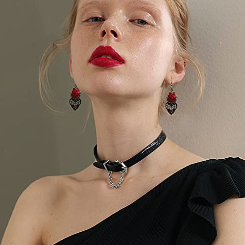 Unique Personalized Punk Handmade Lightweight Vintage Red Rose Flower Dangle Drop Earrings for Women Statement Jewelry Gifts Retro Fabric Flower Hook Earrings4