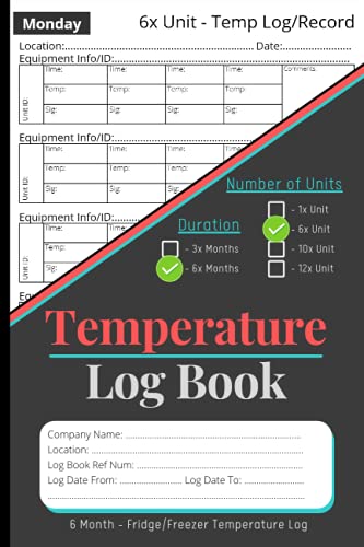Temperature Record Log Book for Fridge Freezer: 6 Unit | 6 Months for recording Appliance Temperatures | Commercial Kitchen | Food Businesses | Temperature Record Log Book for Fridge Freezer: 6 Unit | 6 Months for recording Appliance Temperatures | Commercial Kitchen | Food Businesses |