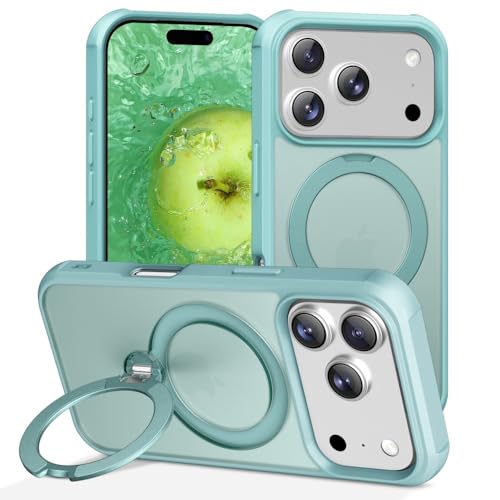Coque iPhone 14 avec support anneau pour appels vidéo en silicone bleu clair