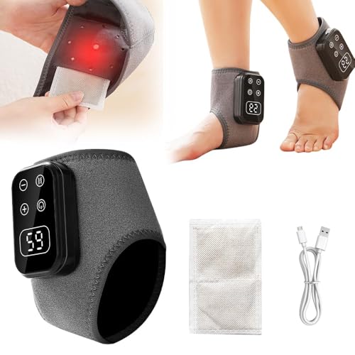 Foot Triple Method Massager Portable EMS Foot Massager with Heat 3 Vibration Modes Gray Ankle Wrap Electric Muscle Stimulation Cordless Rechargeable