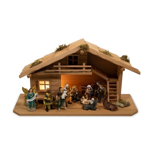 mgc24 Weihnachtskrippe Tischkrippe aus Holz, komplettes Krippenspiel...