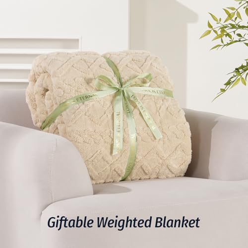 Wemore Weighted Blanket for Adults Twin Size 20 lbs, Dual Sided Soft Fuzzy Jacquard Sherpa Weighted Blankets for Sleeping, Cozy Fluffy Knitted Heavy Blanket for Couch Bed, Khaki, 60 x 80 inches