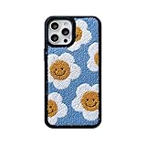 Tewwsdi Korean Sunflower Fuzzy Phone Case for iPhone 16 Pro,Trendy Embroidered Floral Carpet Funny Phone Cases for Girls Women,Winter Soft Fluffy Furry Case 6.3''(for iPhone 16 Pro,Sunflower)