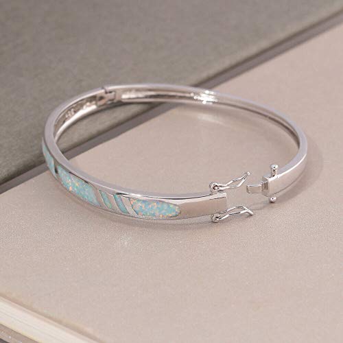 Cinily 14K White Gold Plated Opal Bangle Bracelet For Women Girls,White Fire Opal Jewelry Gift Gemstone Bangle Bracelet 8.26 Inch #TOP3