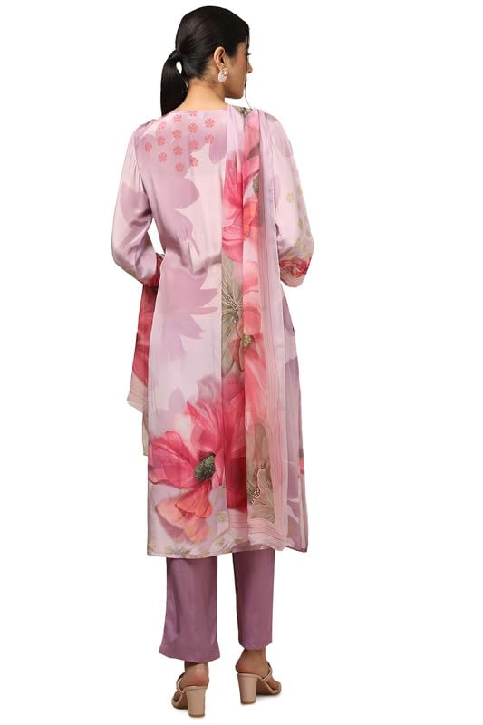 Image of Soch Womens Purple Crepe Floral Print Suit Set With Beads