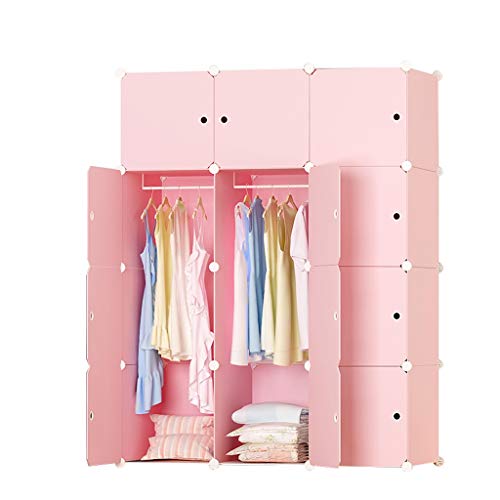 ZZF Combination Wardrobe Simple Wardrobe Assembly Folding Plastic Cloth Closet Combination Resin Storage Cabinet Space Simple Modern Economy (Color : Pink)
