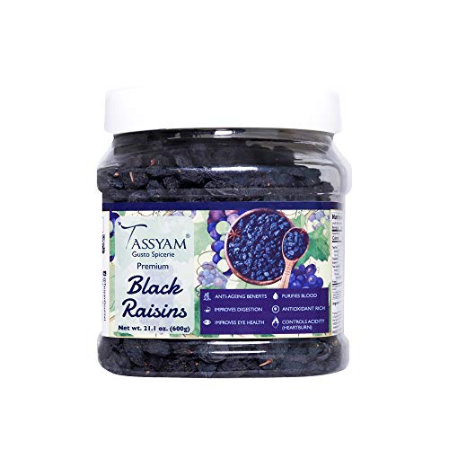 Image of TASSYAM Premium Hand Picked Black Raisins 600Gm Jumbo Jar | Healthy Natural Dry Fruits Luxury Pack Of Kali Draksh Kishmish