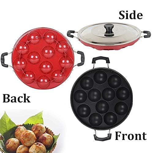 UNDER Zone 12 Cavities Non Stick Appam Patra with Lid and Side Handle/kulipaniyaram pan nonstick/appe/aapee ka Sacha/panniyaram kadai/Paniyarrakal/Paniyaram/Appam Pan/Appam Maker (Aluminium) 1