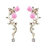 Retro Crystal Rose Flower Climbers Crawler Jacket Earrings Sparkly Metal Ear Cuff Wrap Clip Stud Ear