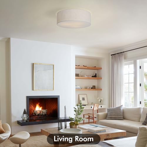 18-Inch Large Flush Mount Ceiling Light Fixture with Fabric Shade, Modern Drum Closed to Ceiling Lighting for Living Dining Room, Bedroom, Kitchen, Foyer - Farmhouse 3-Light Lamp & Chandelier - Image 6