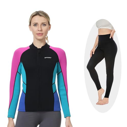 Chaqueta y pantalones de neopreno para mujer Wetsuits 2mm y 3mm, manga larga, para natación, surf, buceo y esnórquel, talla XXL miniatura 1
