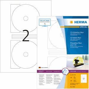 HERMA CD-Etiketten Maxi weiß Durchmesser 116mm A4 200 Stück