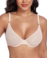 DotVol Breathable Sheer Mesh Plunge Demi Underwire Bras for Women Unpadded See Through Everyday Bra(Beige,38DD)