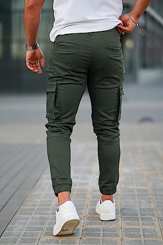 Cargo Joggers For Men Slim Fit Stretch Tapered Pants With Pockets(Army Green,32) #TOP5