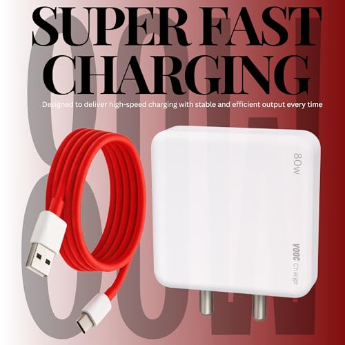 Image of Umake 80W Fast Charger Adapter with Cable, BIS Certified Mobile Charger, Fast Charging Wall Adapter Compatible with Samsung, Vivo, Oppo, Redmi, OnePlus & Android Devices