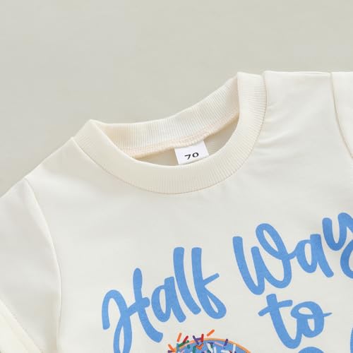 Bagilaanoe Half/First Birthday Outfit Baby Boy Half Way to ONE/Sweet One Short Sleeve T-Shirt and Shorts Cake Smash Outfit3