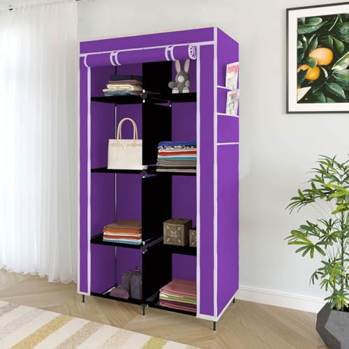 Image of Collapsible Wardrobe Closet for Clothes Almira, 8 Shelves, 1 Side Pocket (Non-Woven Fabric, 76x38x145cm) (7700-2)