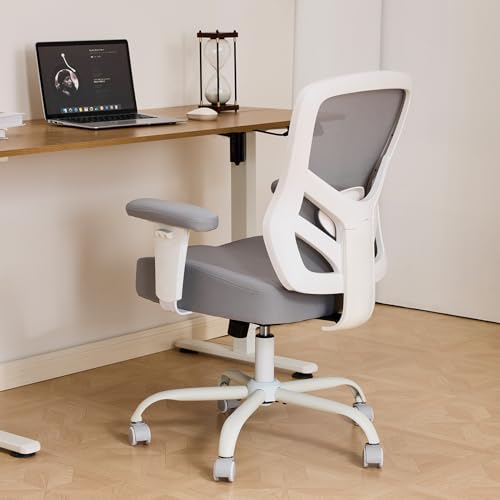 Image of YFO Ergonomic Office Chair, Mesh Computer Desk Chair with Adjustable Back Lumbar Support and Armrests, Comfy Executive Rolling Swivel Task Chair for Home Office, Grey
