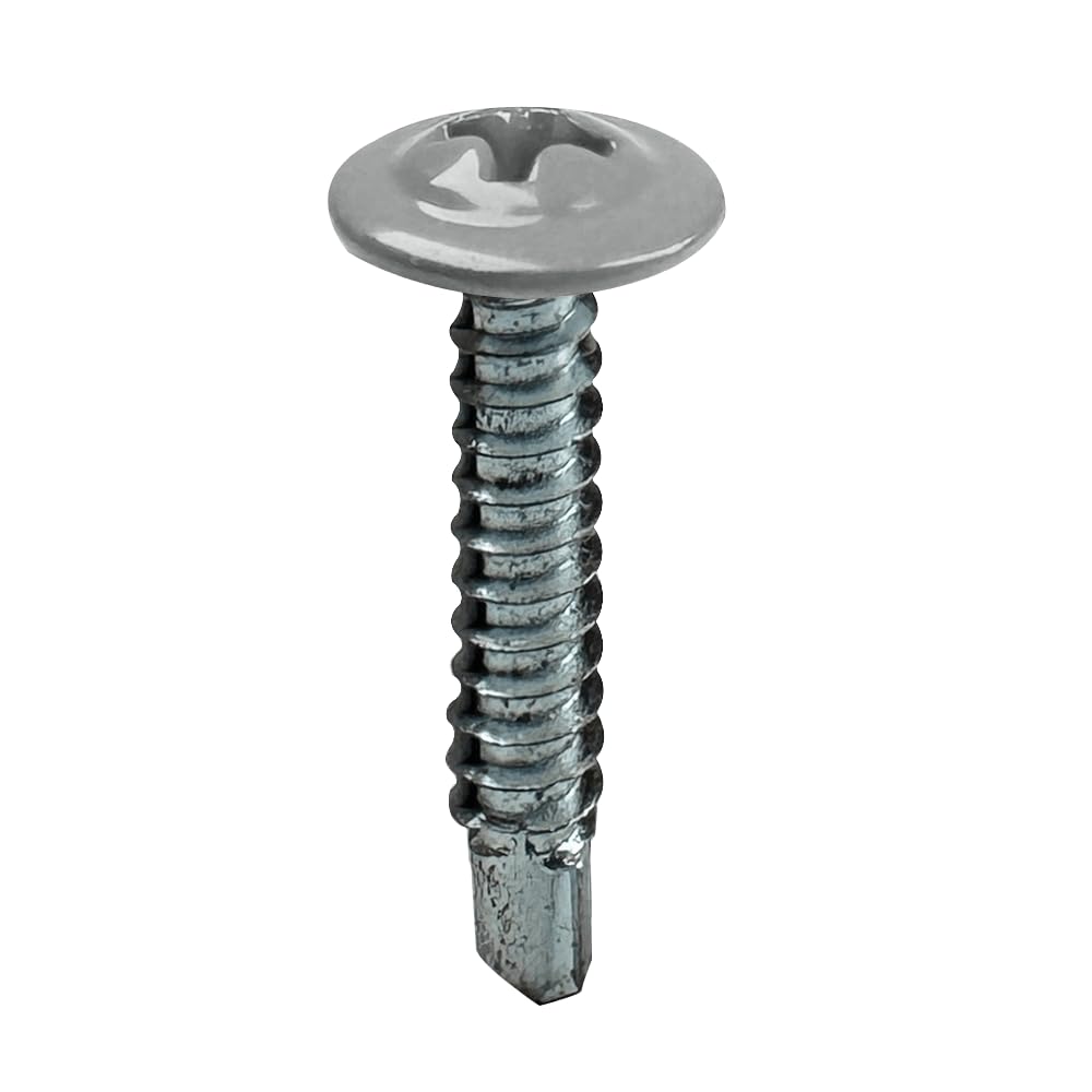 Self Drilling Tek Screws 4.2 x 25mm Wafer Flange Head – Powder Coated Coloured Screws – Anthracite Grey, Black, White, Light Grey, Cream – Pack of 100 (Traffic Grey RAL 7042)